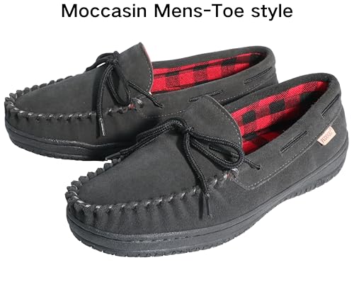 Men's Moccasin Slippers With Tie Cow Suede Memory Foam House Shoes, Indoor And Outdoor Warm Loafer Slipper3
