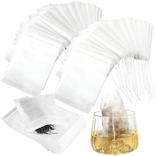 KIRZAX 100 Bolsas de Filtro de té, 9 x 7 cm,Bolsos de Té Desechables,con Cordón,Bolsas de Te Vacías,para Té Fragante, Especias, Vainilla, Lavanda, Café (Blanco)