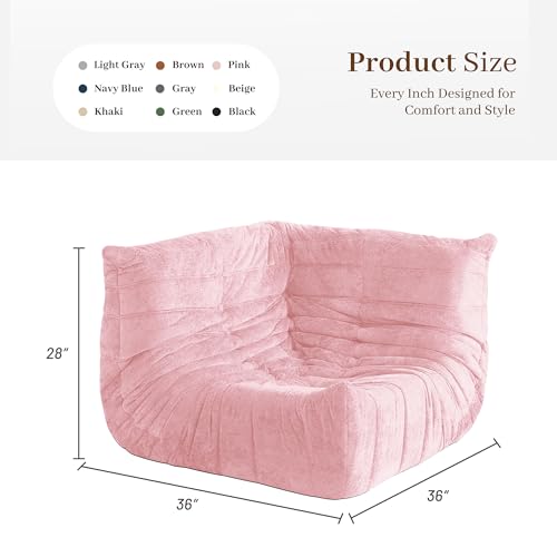 Image of Bean Bag Chair, Memory Foam Bean Bag Chairs for Adults, Fireside Corner Chair Lazy Floor Corner Sofa for Living Room, Bedroom, Dorm, Office(Pink)