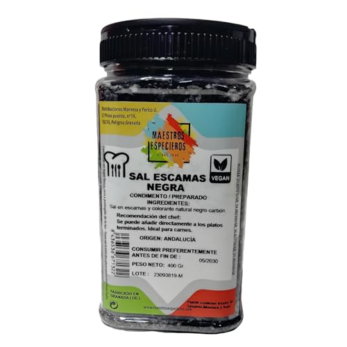 Sal en Escamas Negra Bote 400 Grms – Ideal para Carnes y Pescados -100% Artesanal - Maestros Especieros