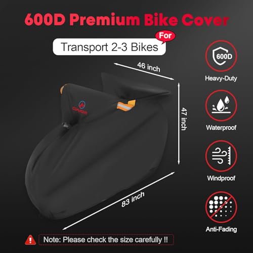 M COMNOVA OUTDOORS Comnova Bike Cover for Transport 3 Bikes - Outdoor Bike Covers 3 on Rear Bike Rack Waterproof & Heavy Duty, 600D Bicycle 3 Car Hitch Travel Storage Senior Black - Transportation
