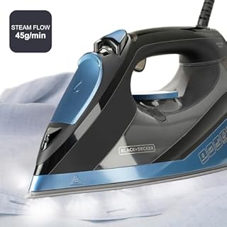 Black+Decker BXIR2801E - Ferro da stiro a vapore, 2800 W, ceramica, 180 g/min di vapore, vapore continuo a 45 g/min, funzione autopulente, doppio filtro anticalcare, spegnimento automatico, blu, oro