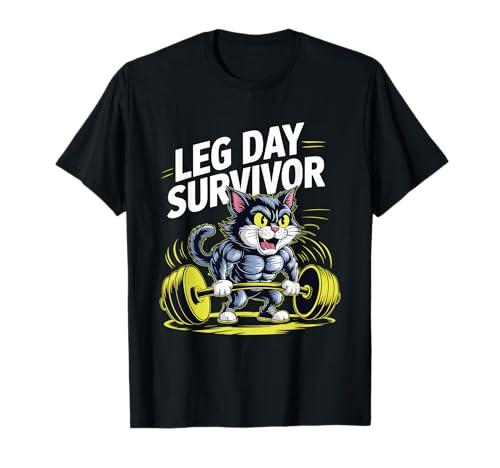Vintage Retro Gym Cat Funny Weight Lifting Design T-Shirt