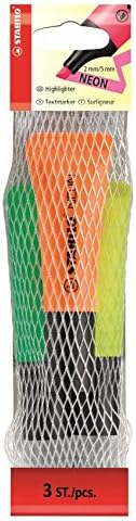 Highlighter - STABILO NEON - Pack of 5 - yellow, green, orange, pink, magenta