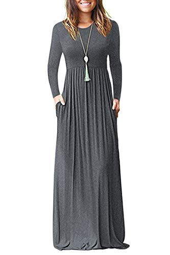 Image of AUSELILY Women's Classic Long Sleeve Dress Loose Plain Long Casual Maxi Dresses with Pockets 2026