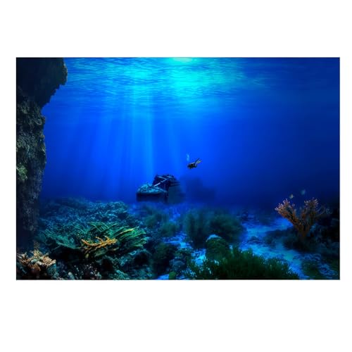 Aquarium Hintergrund Aufkleber, Poster Selbstklebender PVC Dauerhafter 3D-Effekt Papier Aufkleber Unterwasserwelt Wanddekoration Landschaft Tapete Unterwasser für Dekoration Selbstklebend [61 *41cm]