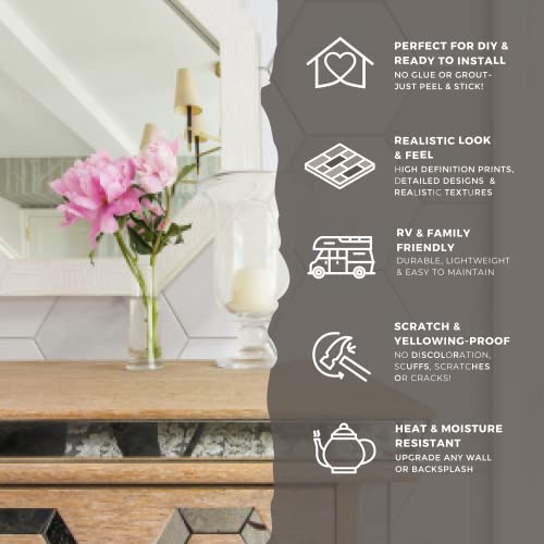 Avant Decor | 30 Tiles | Stone Composite Hexagon Stone Texture | Peel And Stick Kitchen Backsplash Tiles | Stick On Wall Tiles | Easy Diy Installation | 6” X 6.9” #TOP3