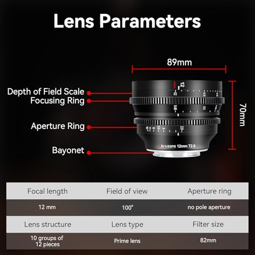 Objectif cinéma 12mm T2.9 MFT pour corriger les déformations