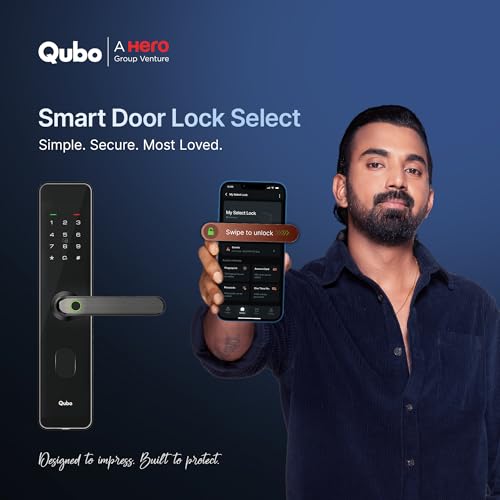 Image of QUBO Smart Door Lock Select from Hero Group | 7-Way Unlocking | Fingerprint | OTP Remote Unlocking | PIN | RFID Card | Mobile App | Mechanical Key | 2 Year Brand Warranty | (Black)