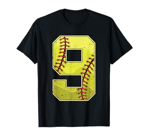 Softball Ninth 9th Birthday Boy Girl Nine 9 Years Old Bday T-Shirt
