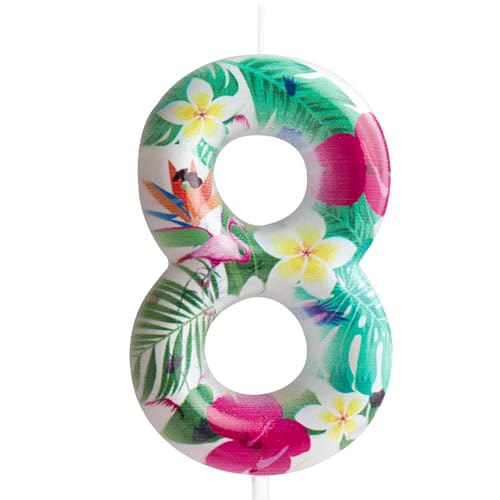 Bougie d'anniversaire 8e anniversaire Flamant rose Bougie numéro 8 Flamant rose Décorations de gâteau d'anniversaire Fournitures de fête d'anniversaire...