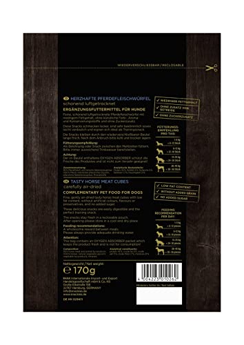 SNACKIES 16er-Pack (à 170g) Herzhafte Pferdefleischwürfel Premium Snacks für Hunde ohne Zusatz von Getreide, Zucker, Farb-, Aroma- und Konservierungsstoffe, schonend luftgetrocknete Leckerli