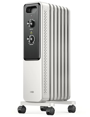 Image of DREO Oil Filled Radiator Heater, Electric Heaters for indoor use Large Room | Dual Knobs, Energy Saving, 1500W Quiet Oil Filled Radiator for Bedroom, Adjustable Thermostat, 8 Safety Protection, White