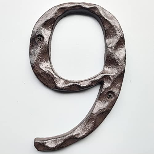 5 Inch House Numbers, Cast Iron Metal Home Address Number, Heavy Duty & Sturdy, Unique Hammered Look, Number 9