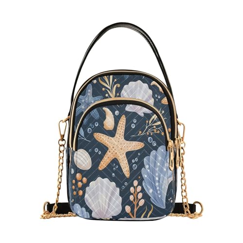 Starfish Shell Shoulder Bags for Women Retro Classic Handbag Purse Small Purses with Chain