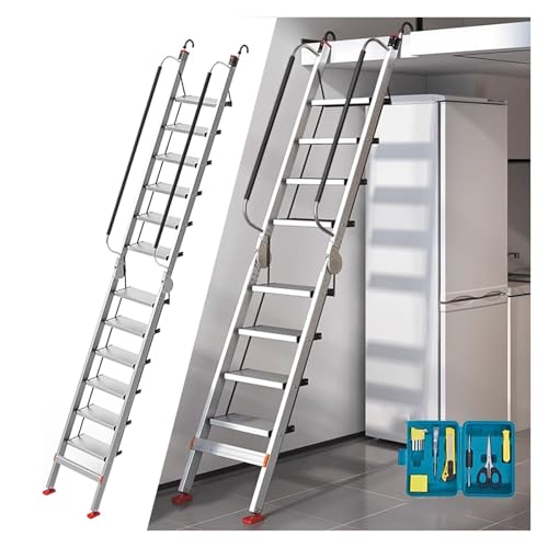 HYLYGFH Escalera de Aluminio para altillo con ángulo Ajustable de 3 Posiciones para techos, Salidas de Emergencia y Escapes de Incendios, 13 peldaños, 3,75 m