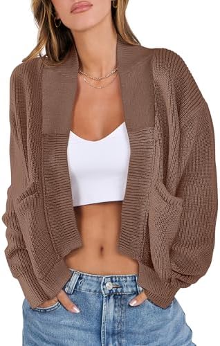 ANRABESS Women Jackets Sweaters Long Sleeve Open Front Loose Lightweight Knit Cropped Cardigan 2025 Fall Trendy Coats
