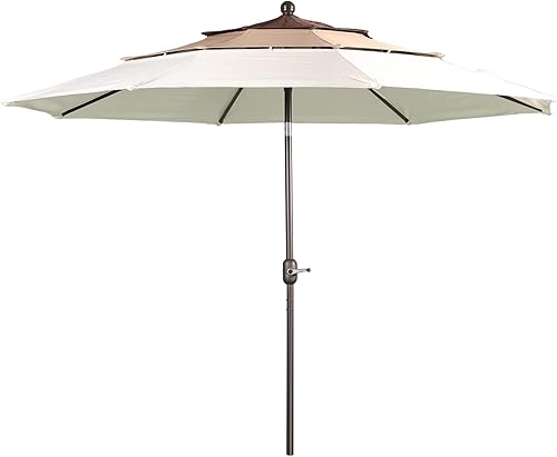 Aoodor Sombrilla de patio de 10 pies, sombrilla de mesa para exteriores, sombrilla de mercado con 3 niveles, beige y marrón y café