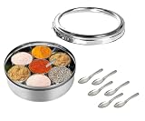 Caja de especias de acero inoxidable con 7 recipientes de almacenamiento de especias y 7 cucharas pequeñas, tapa transparente (tamaño n.º 11)