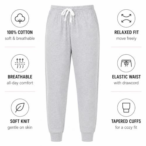 Image of Essential Elements Womens 3 Pack 100% Cotton Joggers Lounge PJ Sweatpants