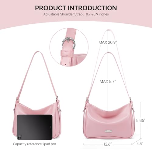 Image of Pink Leather Shoulder Purse For Women: Crossbody Bags Small Handbags - Classic Everyday Tote Cute and Comfortable for Office and Shopping