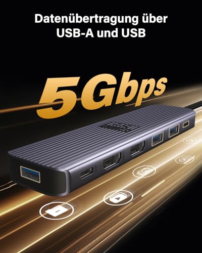 USB C zu Dual HDMI Adapter, Newmight 7-in-1-Dual-Monitor-Dock, 4K@60 Hz, mit 2 HDMI Anschlüssen, kompatibel mit Dell/MacBook/iPhone 15/16/17 und weiteren Geräten