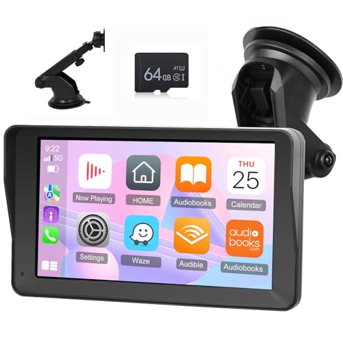 NHOPEEW Wireless Carplay Screen with Wireless Carplay and Android Auto - 7 Inch IPS Touchscreen Portable Car Stereo - EQ Setting/Bluetooth/FM Transmitter/Mirror Link/AUX + 64G Card