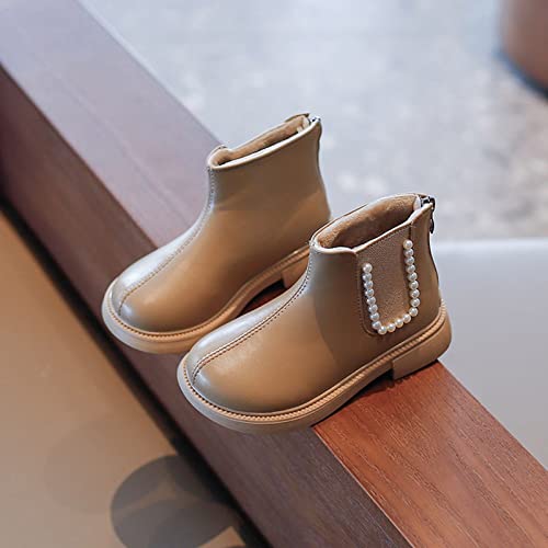 Big Kid Boots Children Boots for Boys and Girls Flat Bottom Non Slip Solid Color Pearl Back Zipper Plush Warm and2