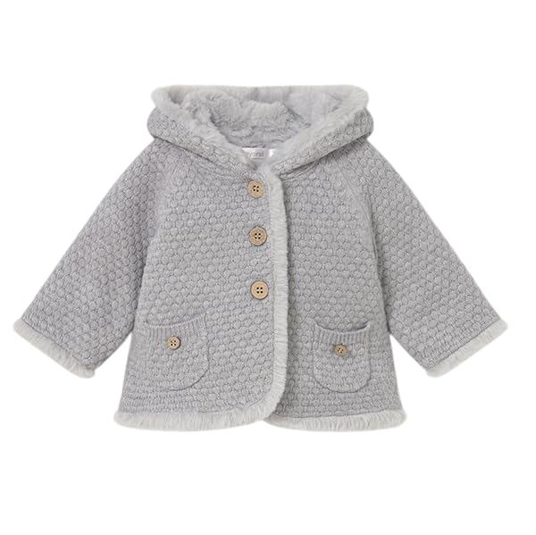 Mayoral Chaqueta para bebé de 12 meses, 80 cm, de tricot de viscosa color gris con capucha y pelo interior