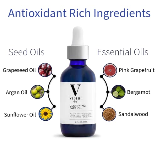 Videri Anti Aging Gua Sha Massage Face Oil - Organic Face Serum, Grapeseed, Argan, Grapefruit & Vitamins C & E. Nature Vegan Formula, Face Roller Oil For Facial Massage Tools. Large 2 Oz #TOP1