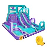 Sunny & Fun Mega Climb N’ Go Inflatable Water Slide Park – Heavy-Duty for Outdoor Fun - Climbing Wall, 2 Slides, Splash & Deep Pool – Easy to Set Up & Inflate with Included Air Pump & Carrying Case