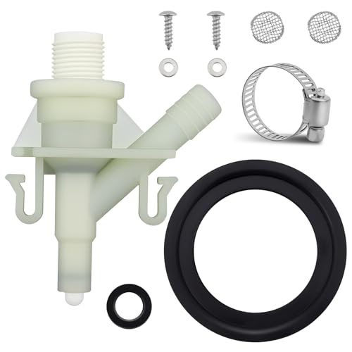 385311641 RV Toilet Valve Replacement Kit Compatible with Dometic Toilet Valve 300-321 Series Freeze-Resistant & Leak-Proof Design Includes Hose Clamp & Fasteners for RV Camper Pedal-Flush Toilets