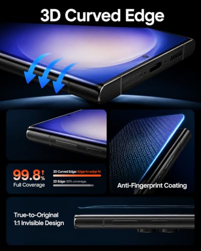 3 Pack for Samsung Galaxy S23 Ultra Screen Protector Tempered Glass | 9H Glass for S23 Ultra Screen Protector 5G, Fingerprint Unlock,3D Curved, Bubble Free, Anti-Scratch — view 5