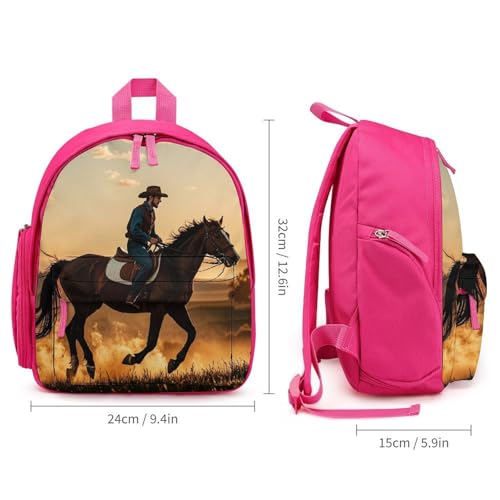 Cowboys Riding Horses Backpack for Men Women, Durable Small Bookbag Lightweight Daypack for Travel, Hiking, Pink-style2