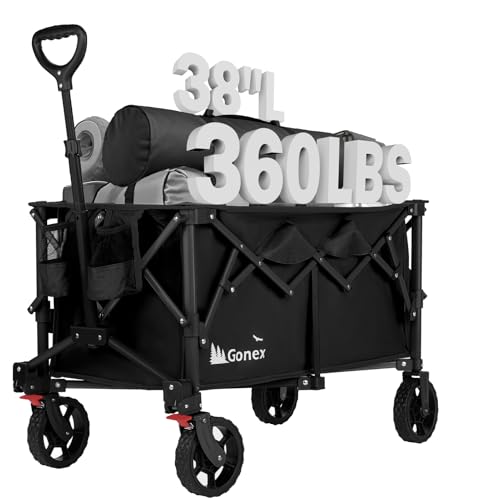Gonex 38''L Collapsible Foldable Wagon Cart with 360lbs Weight Capacity,220L Folding Utility Garden Cart with Detachable Wheels for Grocery Sports Shopping Camping - Black
