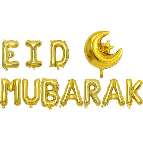 Totelux 16 Eid Mubarak Balloons Gold Foil Balloons Moon Star Ramadan Aluminum Balloon for Muslim Holiday Eid Party Decorations Supplies 11PCS