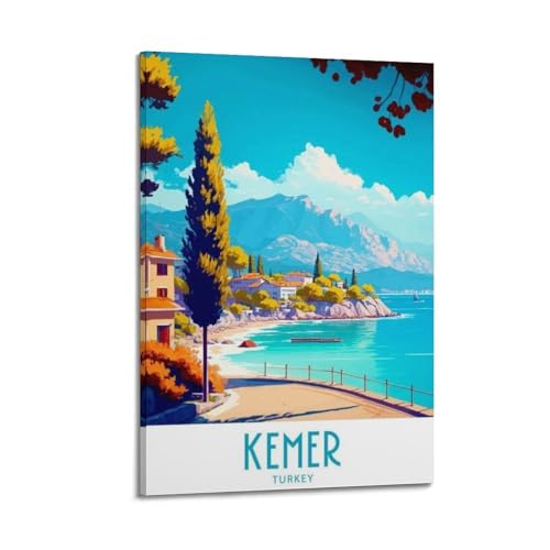 Poster de paysage Turquie deco murale toile ville cotiere Kemer tableau pour chambre cadre 40x60cm