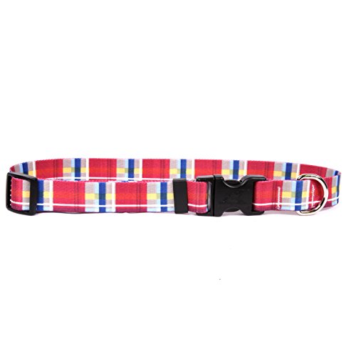 Image of Yellow Dog Design Easy-Snap Pet Collar, Madras Burgundy, Medium 14 inch - 20 inch