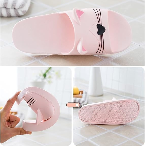 AioTio Katzen Schlappen Pantoffel Damen Bequem Rutschfeste Badelatschen Mädchen Weich Slipper (38/39EU) Schwarz