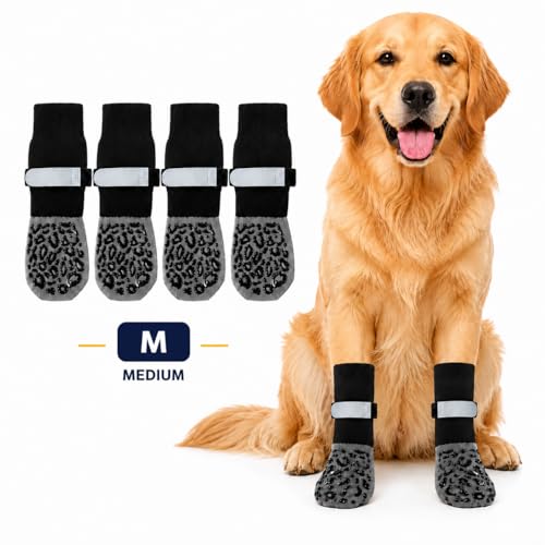 Dog Socks to Prevent Licking Paws, Anti Slip Dog Socks with Double-Sided Grippers, 4PCS Dog Paw Protectors for Hardwood Floors, Traction Control for Senior Dogs, Medium Large Dogs (Medium) — view 6