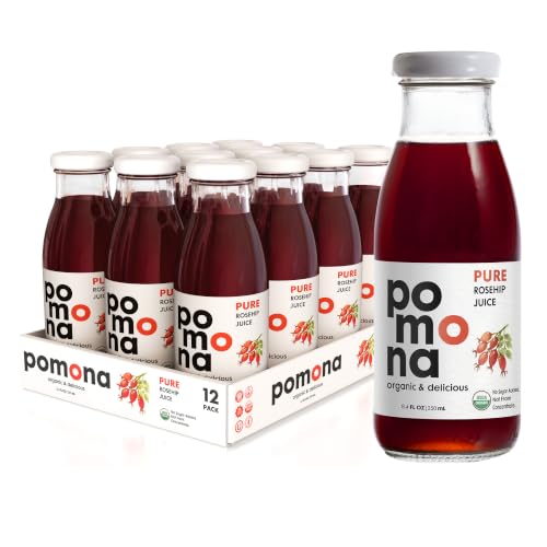 Pomona Organic Juices Pure Rosehip Juice, 8.4 Ounce Bottle (Pack of 12), Cold Pressed Organic Juice,...