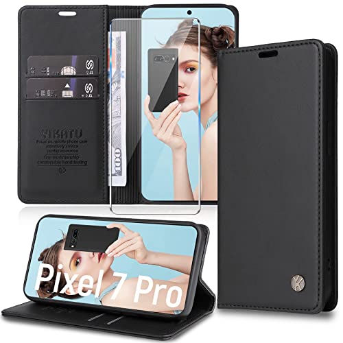 Handyhülle für Google Pixel 7 Pro Hülle [mit Schutzfolie] [Premium PU Leder] Klapphülle Ständer Kartenfach Magnetic Flip Case Cover Etui Tasche Schutzhülle für Google Pixel 7 Pro Cover