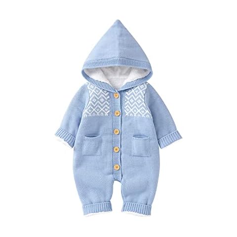 Haokaini Newborn Baby Hooded Knitted Sweater Romper Fleece Lining Bodysuit Warmer Winter Snowsuit Overalls for Boys Girls Cover