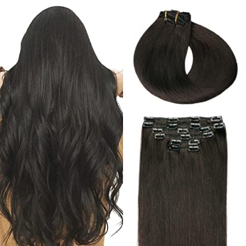 SURNEL Extension Clip Cheveux Naturel Noir #1B Clip Cheveux Naturel Lisse Extension À Clip 35cm Long Remy Double Trame 100g 14pouce 6pièces(#1B-14