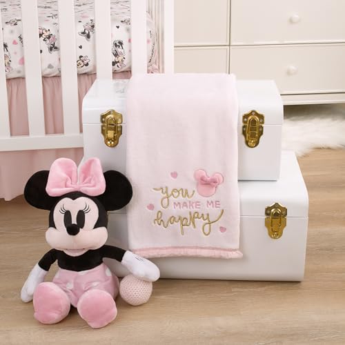 Image of Disney Minnie Mouse My Happy Place Baby Blanket - Super Soft Plush Appliqued Throw 30 x 40 Inch, Cozy Infant Stroller Travel Blanket for Girls