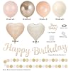 Champagne-Gold Beige Fall Boho Birthday Party Decorations 62pcs Happy Birthday Banner, Peach White Paper Lanterns, Streamers, Tissue Pom Poms, Blush Beige Boho Party Balloons, Rustic Backdrop Decor