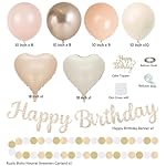 Champagne-Gold Beige Fall Boho Birthday Party Decorations 62pcs Happy Birthday Banner, Peach White Paper Lanterns, Streamers, Tissue Pom Poms, Blush Beige Boho Party Balloons, Rustic Backdrop Decor - Image 3