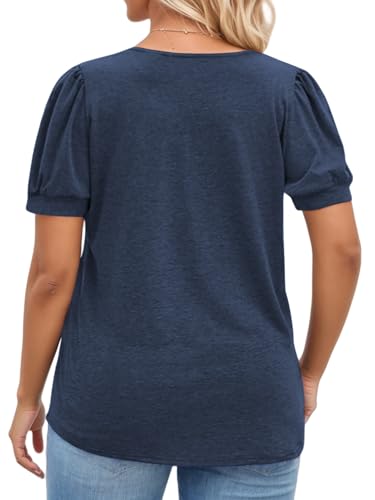 VISLILY Womens-Plus-Size-Summer-Tops Dressy Ruffle V Neck T Shirts Trendy Puff Short Sleeve Tunics Casual Buttons Up Blouses3