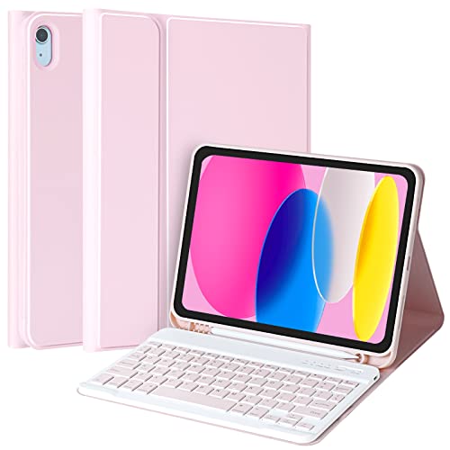 CC Store Keyboard Case for iPad 10th 2022/A16 11th Generation 2025(10.9/11 inch), for iPad 11/10 Gen Case with Wireless Detachable Rechargeable Bluetooth Keyboard & Pencil Holder,Pink