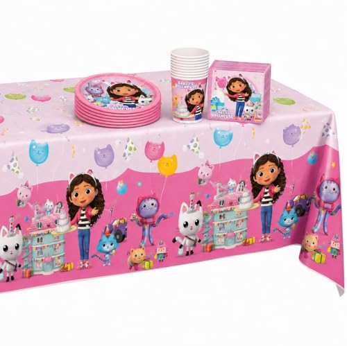 Gabbys Dollhouse Birthday Party Supplies Plates Napkins Cups Decorations for 16 people Plus 1 Table Cover